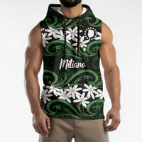 Personalised Cook Islands Mitiaro Sleeveless Hoodie Tiare Maori Polynesian Waves Tattoo