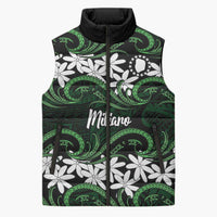 Personalised Cook Islands Mitiaro Sleeveless Puffer Jacket Tiare Maori Polynesian Waves Tattoo