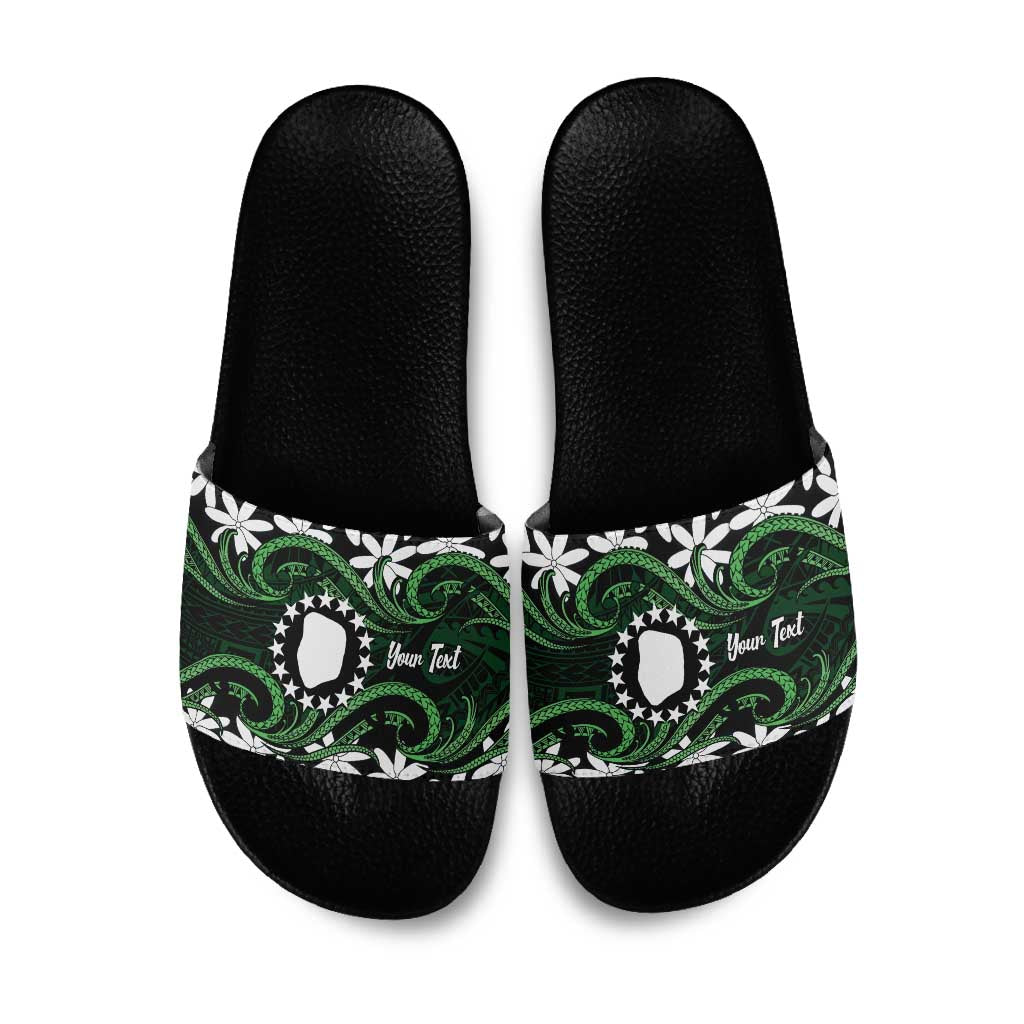 Personalised Cook Islands Mitiaro Slide Sandals Tiare Maori Polynesian Waves Tattoo