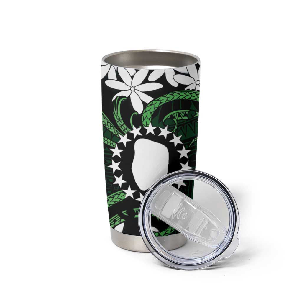 Personalised Cook Islands Mitiaro Tumbler Cup Tiare Maori Polynesian Waves Tattoo