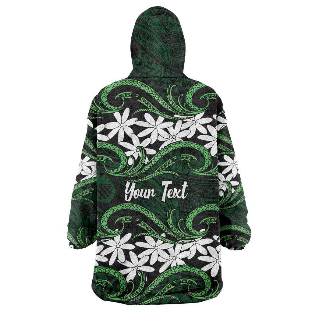 Personalised Cook Islands Mitiaro Wearable Blanket Hoodie Tiare Maori Polynesian Waves Tattoo