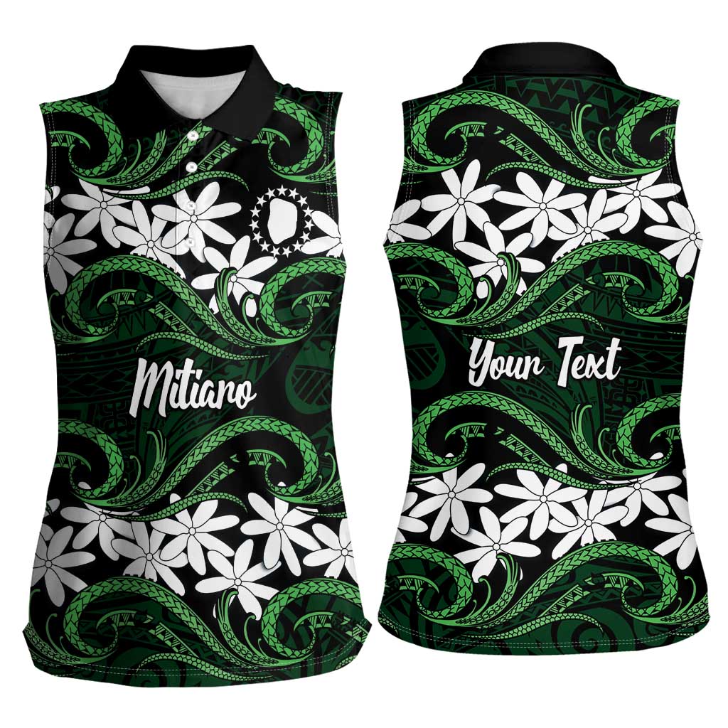 Personalised Cook Islands Mitiaro Women Sleeveless Polo Shirt Tiare Maori Polynesian Waves Tattoo LT14 - Polynesian Pride