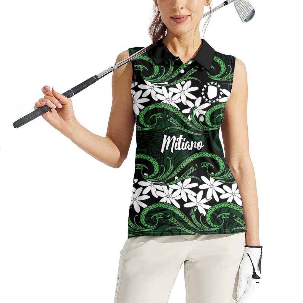 Personalised Cook Islands Mitiaro Women Sleeveless Polo Shirt Tiare Maori Polynesian Waves Tattoo LT14 - Polynesian Pride