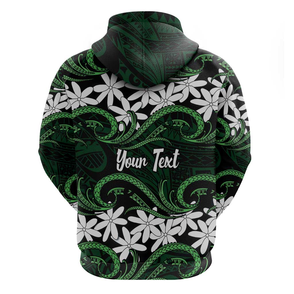 Personalised Cook Islands Mitiaro Zip Hoodie Tiare Maori Polynesian Waves Tattoo