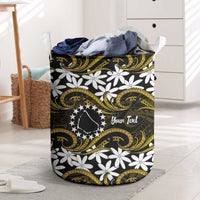 Personalised Cook Islands Manihiki Laundry Basket Tiare Maori Polynesian Waves Tattoo