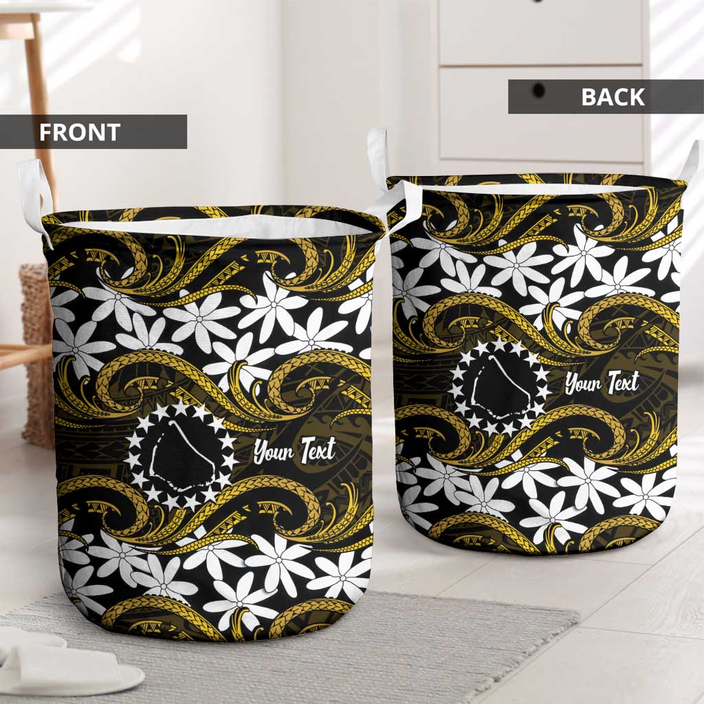 Personalised Cook Islands Manihiki Laundry Basket Tiare Maori Polynesian Waves Tattoo
