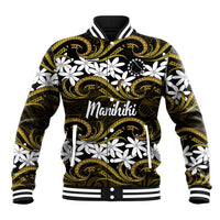 Personalised Cook Islands Manihiki Baseball Jacket Tiare Maori Polynesian Waves Tattoo