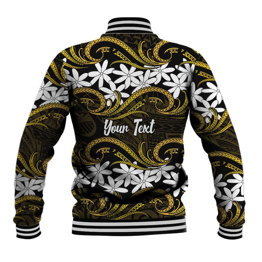 Personalised Cook Islands Manihiki Baseball Jacket Tiare Maori Polynesian Waves Tattoo