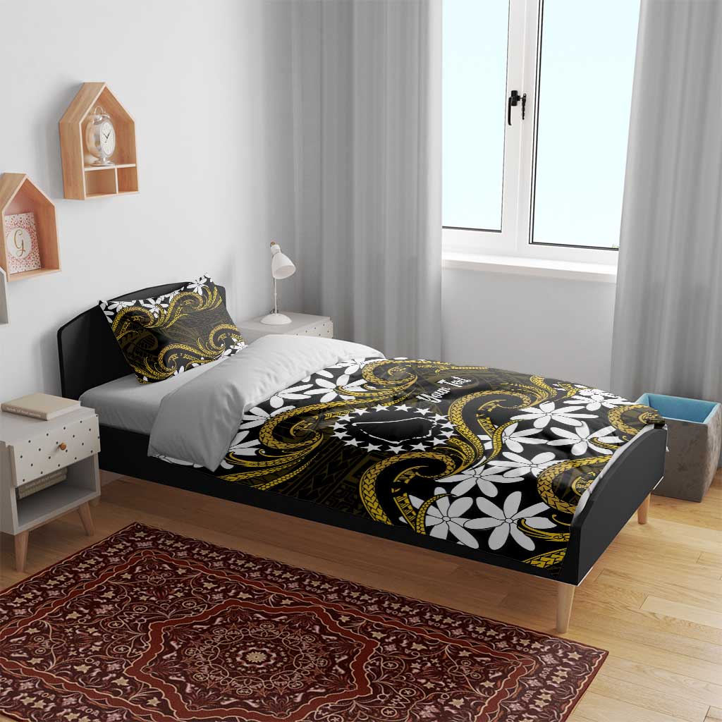 Personalised Cook Islands Manihiki Bedding Set Tiare Maori Polynesian Waves Tattoo