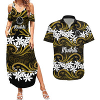 Personalised Cook Islands Manihiki Couples Matching Summer Maxi Dress and Hawaiian Shirt Tiare Maori Polynesian Waves Tattoo LT14 Gold - Polynesian Pride
