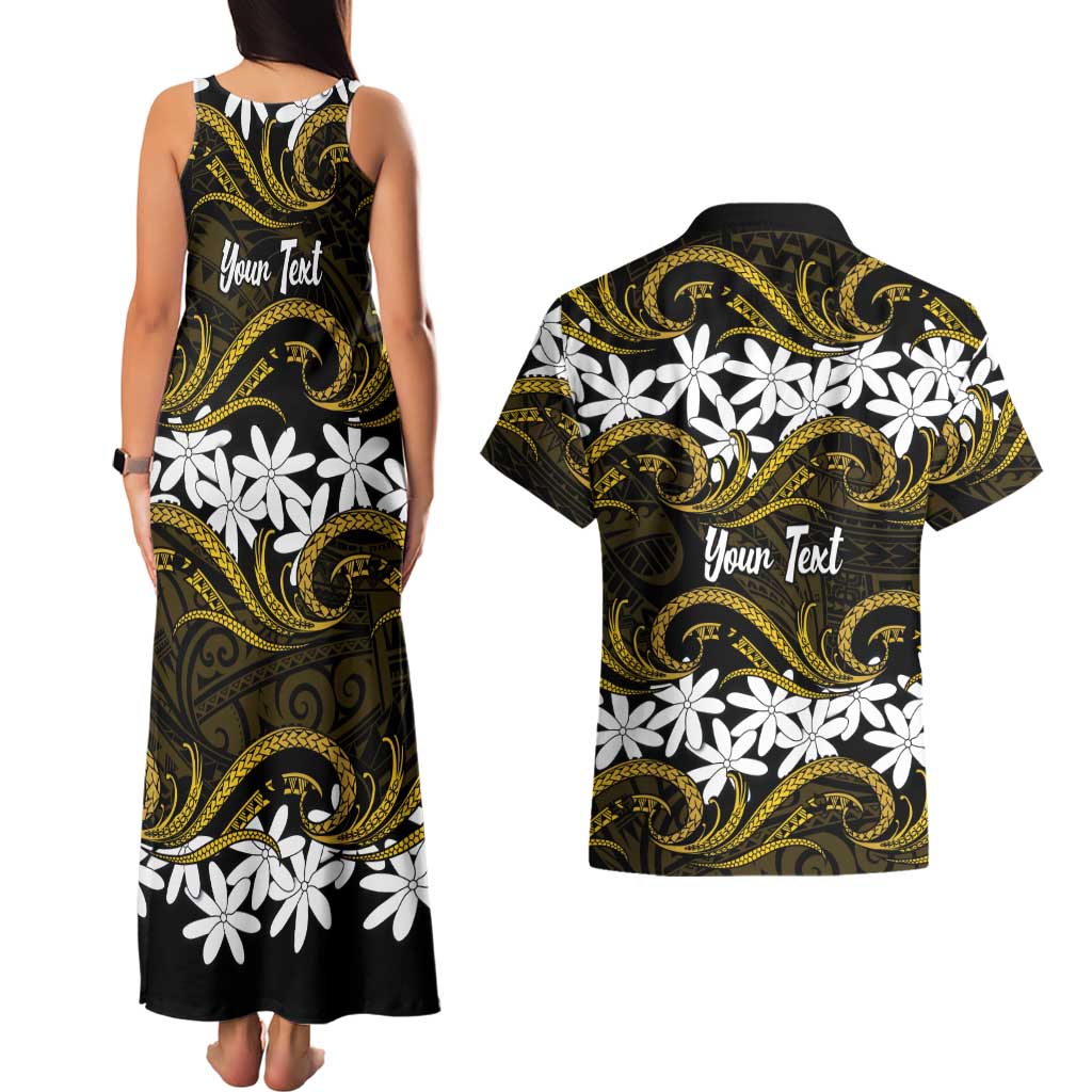 Personalised Cook Islands Manihiki Couples Matching Tank Maxi Dress and Hawaiian Shirt Tiare Maori Polynesian Waves Tattoo LT14 - Polynesian Pride