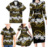 Personalised Cook Islands Manihiki Family Matching Long Sleeve Bodycon Dress and Hawaiian Shirt Tiare Maori Polynesian Waves Tattoo LT14 - Polynesian Pride