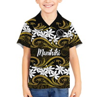 Personalised Cook Islands Manihiki Family Matching Long Sleeve Bodycon Dress and Hawaiian Shirt Tiare Maori Polynesian Waves Tattoo LT14 Son's Shirt Gold - Polynesian Pride