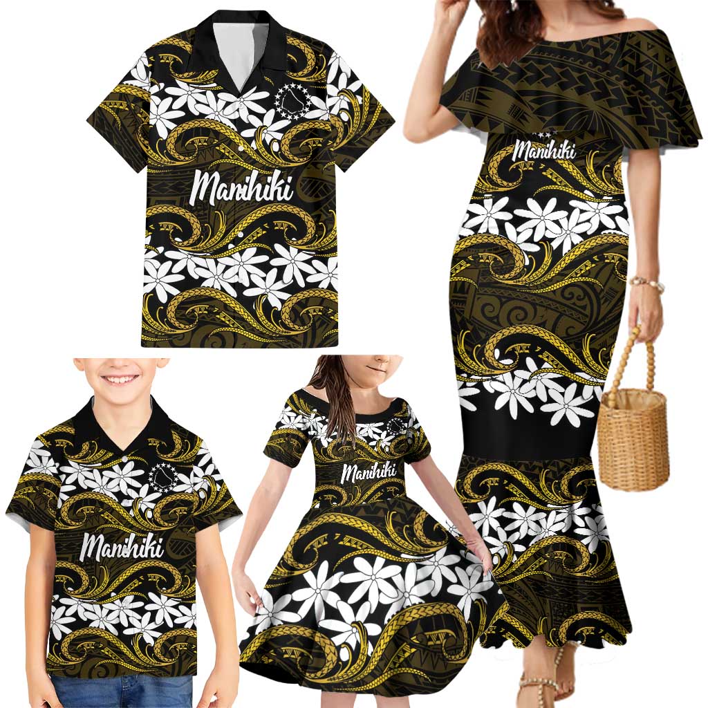 Personalised Cook Islands Manihiki Family Matching Mermaid Dress and Hawaiian Shirt Tiare Maori Polynesian Waves Tattoo LT14 - Polynesian Pride