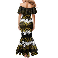Personalised Cook Islands Manihiki Family Matching Mermaid Dress and Hawaiian Shirt Tiare Maori Polynesian Waves Tattoo LT14 - Polynesian Pride