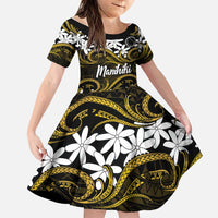 Personalised Cook Islands Manihiki Family Matching Off Shoulder Maxi Dress and Hawaiian Shirt Tiare Maori Polynesian Waves Tattoo LT14 Daughter's Dress Gold - Polynesian Pride
