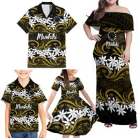 Personalised Cook Islands Manihiki Family Matching Off Shoulder Maxi Dress and Hawaiian Shirt Tiare Maori Polynesian Waves Tattoo LT14 - Polynesian Pride