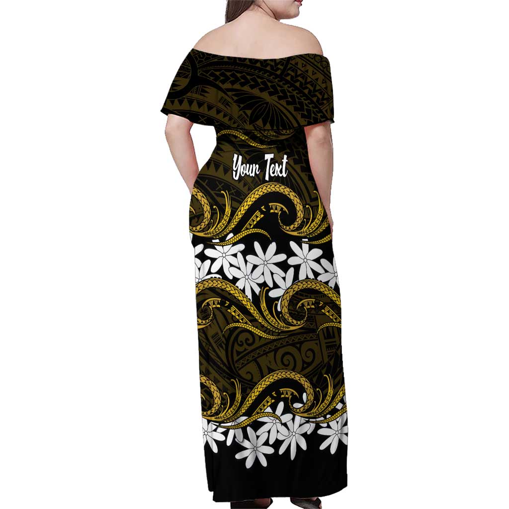 Personalised Cook Islands Manihiki Family Matching Off Shoulder Maxi Dress and Hawaiian Shirt Tiare Maori Polynesian Waves Tattoo LT14 - Polynesian Pride