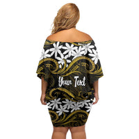 Personalised Cook Islands Manihiki Family Matching Off Shoulder Short Dress and Hawaiian Shirt Tiare Maori Polynesian Waves Tattoo LT14 - Polynesian Pride