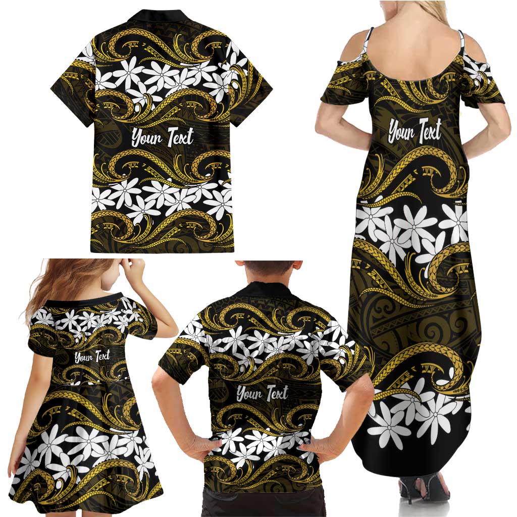 Personalised Cook Islands Manihiki Family Matching Summer Maxi Dress and Hawaiian Shirt Tiare Maori Polynesian Waves Tattoo LT14 - Polynesian Pride