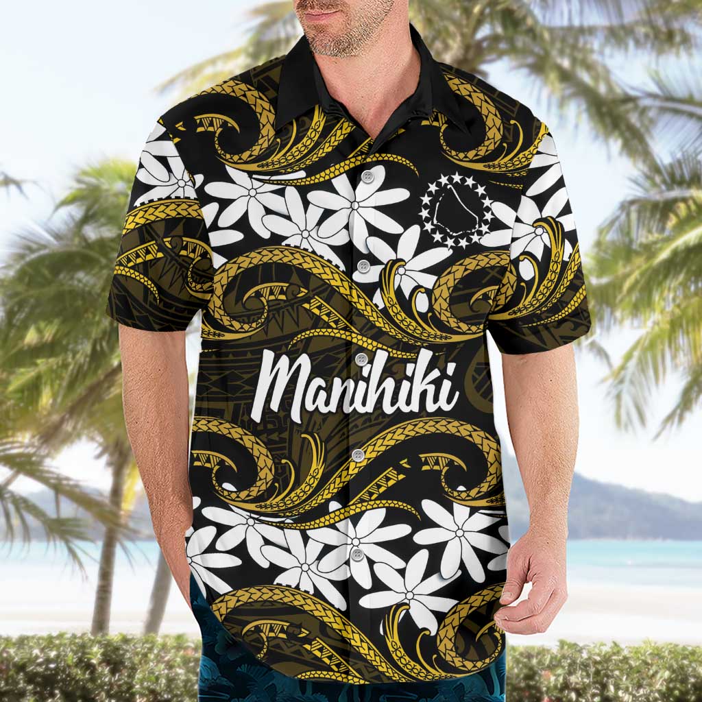 Personalised Cook Islands Manihiki Hawaiian Shirt Tiare Maori Polynesian Waves Tattoo