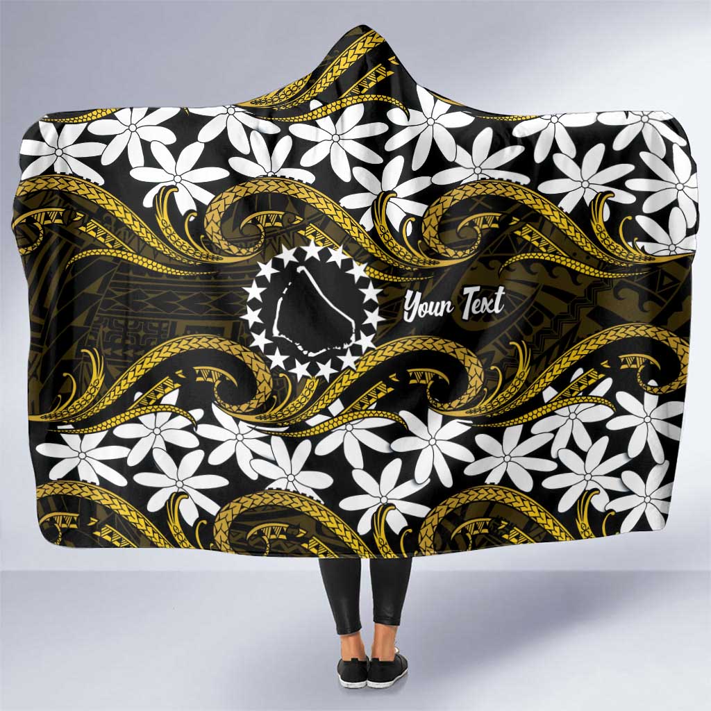 Personalised Cook Islands Manihiki Hooded Blanket Tiare Maori Polynesian Waves Tattoo LT14 One Size Gold - Polynesian Pride
