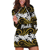 Personalised Cook Islands Manihiki Hoodie Dress Tiare Maori Polynesian Waves Tattoo LT14 Gold - Polynesian Pride