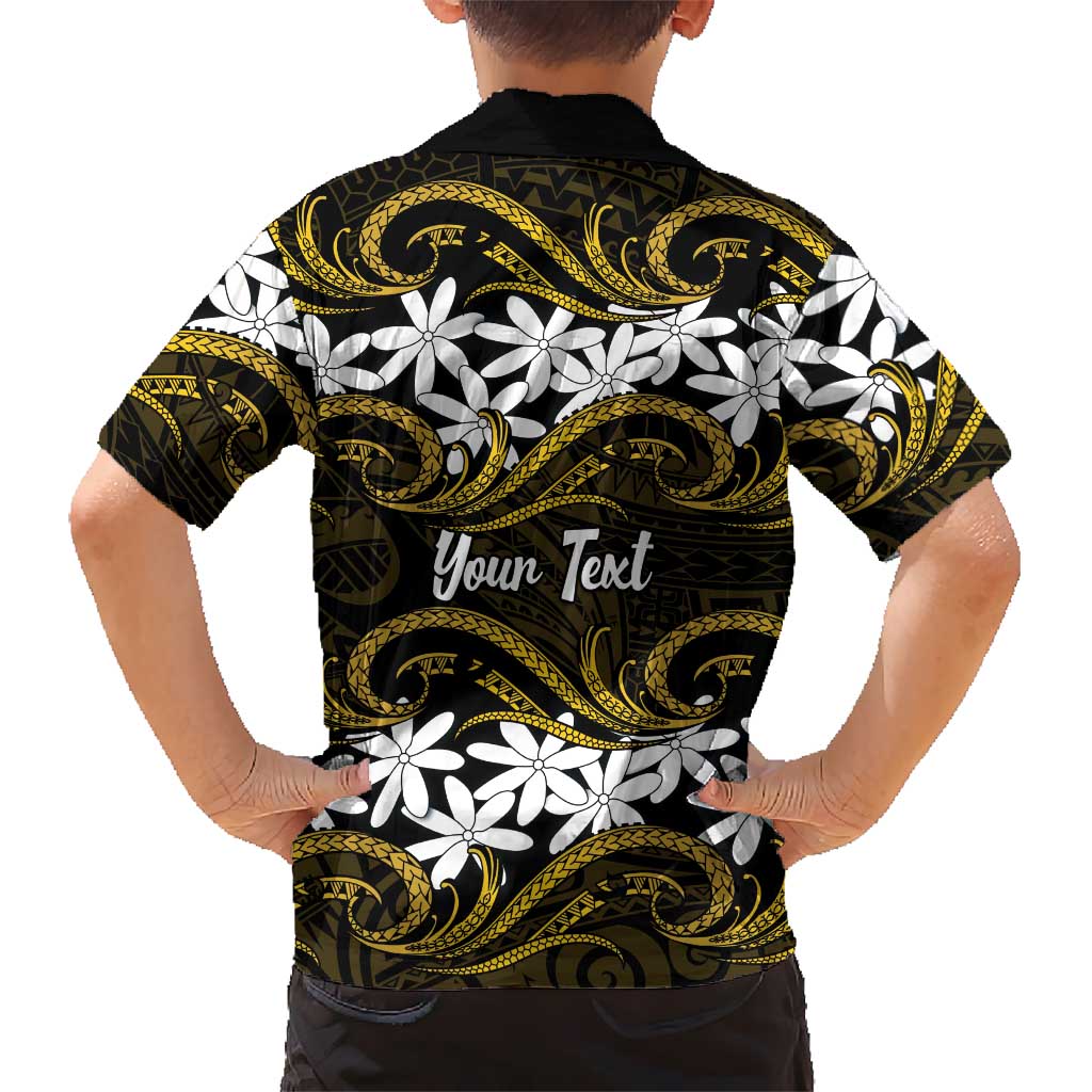 Personalised Cook Islands Manihiki Kid Hawaiian Shirt Tiare Maori Polynesian Waves Tattoo