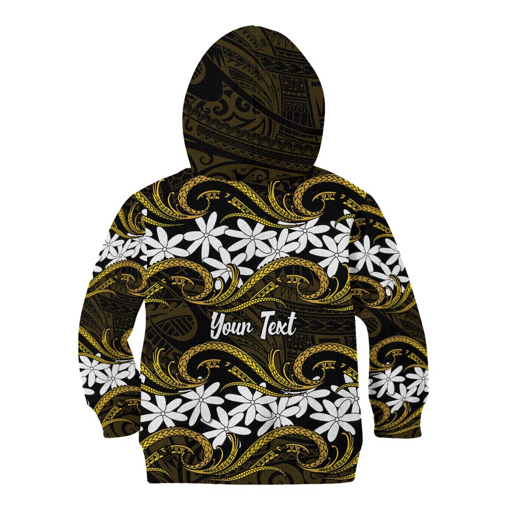 Personalised Cook Islands Manihiki Kid Hoodie Tiare Maori Polynesian Waves Tattoo
