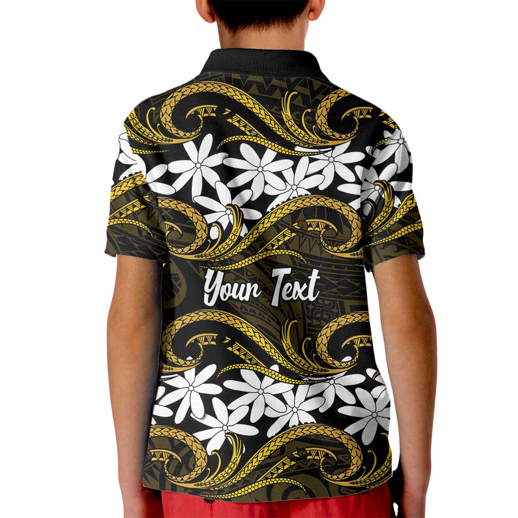 Personalised Cook Islands Manihiki Kid Polo Shirt Tiare Maori Polynesian Waves Tattoo