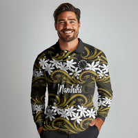 Personalised Cook Islands Manihiki Long Sleeve Polo Shirt Tiare Maori Polynesian Waves Tattoo
