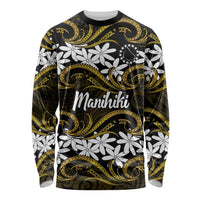 Personalised Cook Islands Manihiki Long Sleeve Shirt Tiare Maori Polynesian Waves Tattoo LT14 Unisex Gold - Polynesian Pride