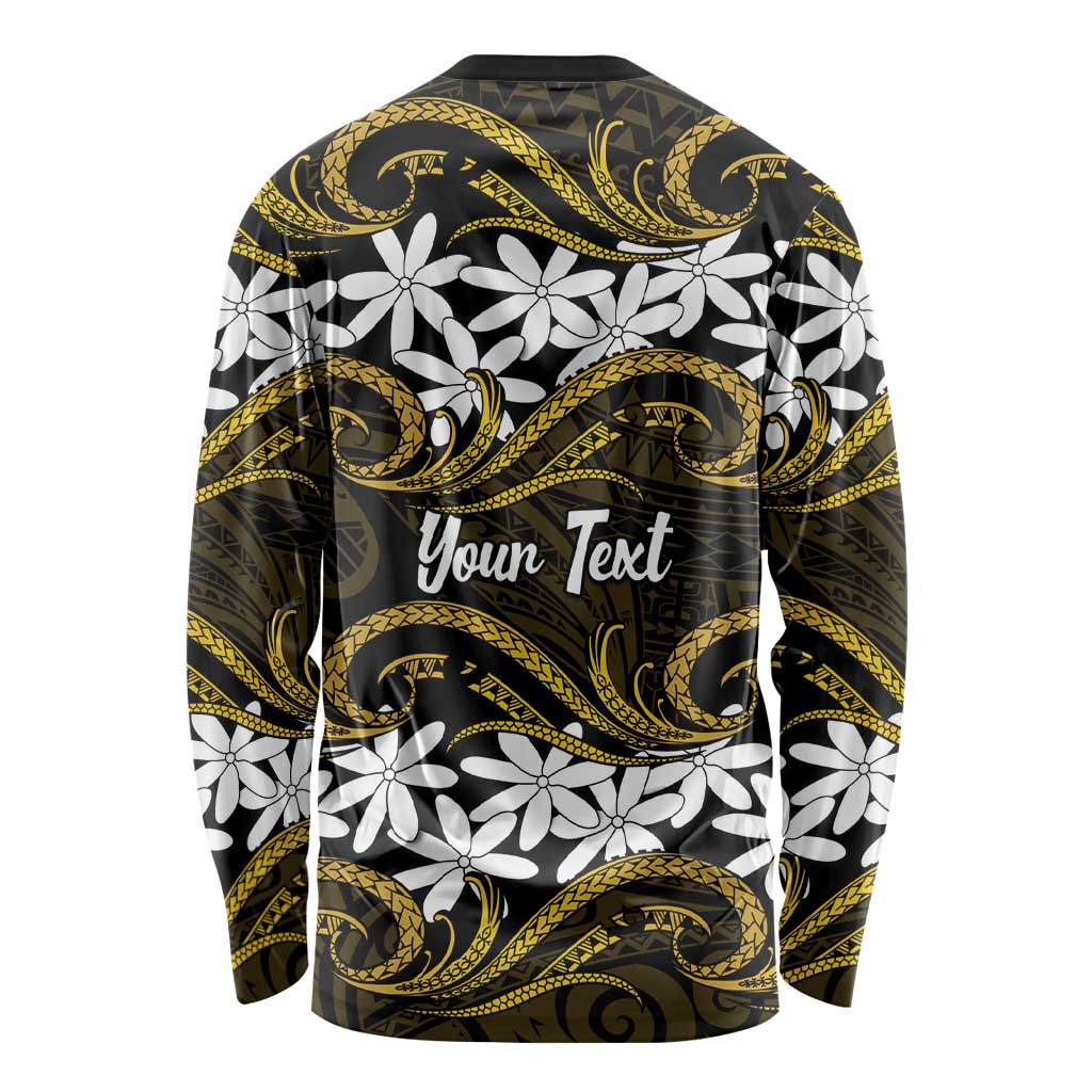 Personalised Cook Islands Manihiki Long Sleeve Shirt Tiare Maori Polynesian Waves Tattoo LT14 - Polynesian Pride