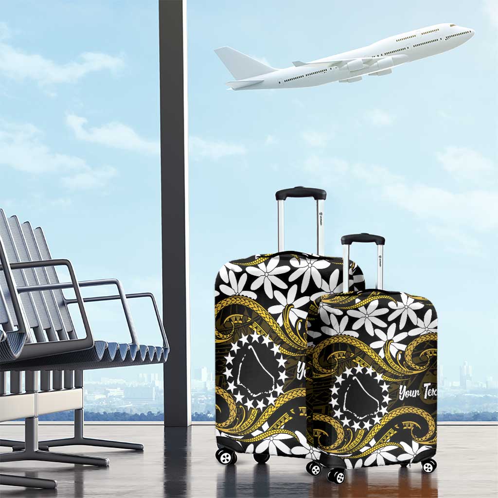 Personalised Cook Islands Manihiki Luggage Cover Tiare Maori Polynesian Waves Tattoo