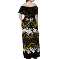 Personalised Cook Islands Manihiki Off Shoulder Maxi Dress Tiare Maori Polynesian Waves Tattoo