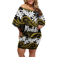 Personalised Cook Islands Manihiki Off Shoulder Short Dress Tiare Maori Polynesian Waves Tattoo