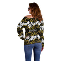 Personalised Cook Islands Manihiki Off Shoulder Sweater Tiare Maori Polynesian Waves Tattoo LT14 - Polynesian Pride