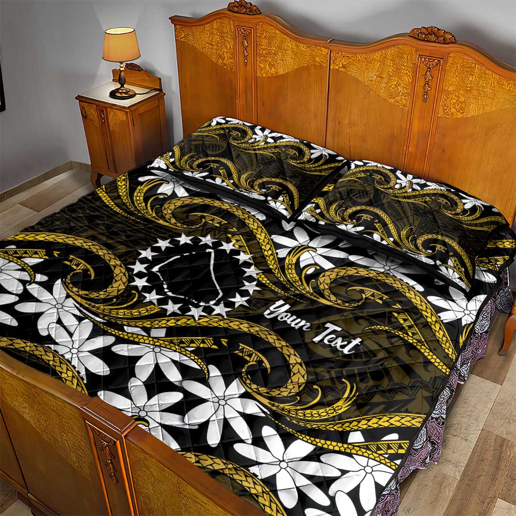 Personalised Cook Islands Manihiki Quilt Bed Set Tiare Maori Polynesian Waves Tattoo