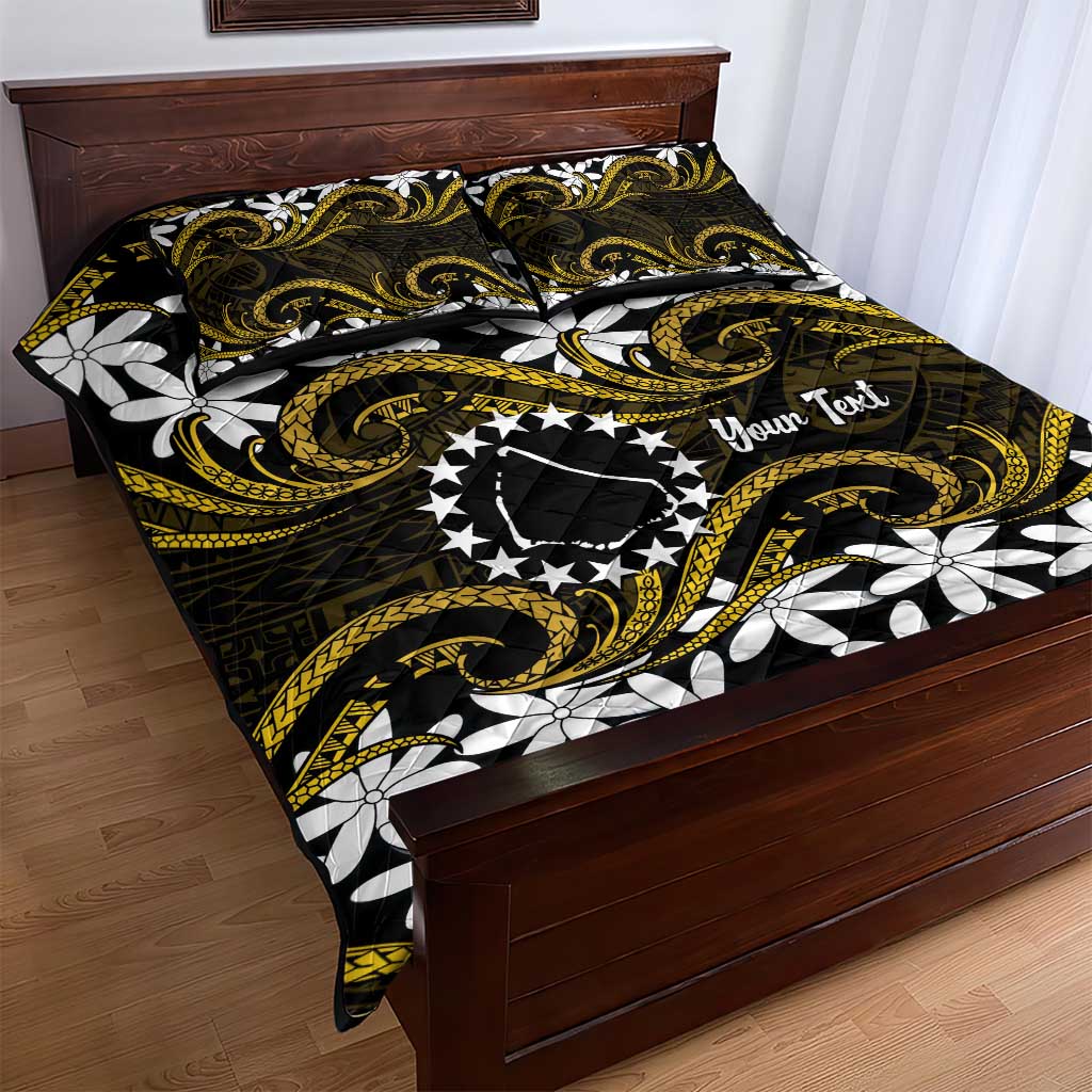 Personalised Cook Islands Manihiki Quilt Bed Set Tiare Maori Polynesian Waves Tattoo