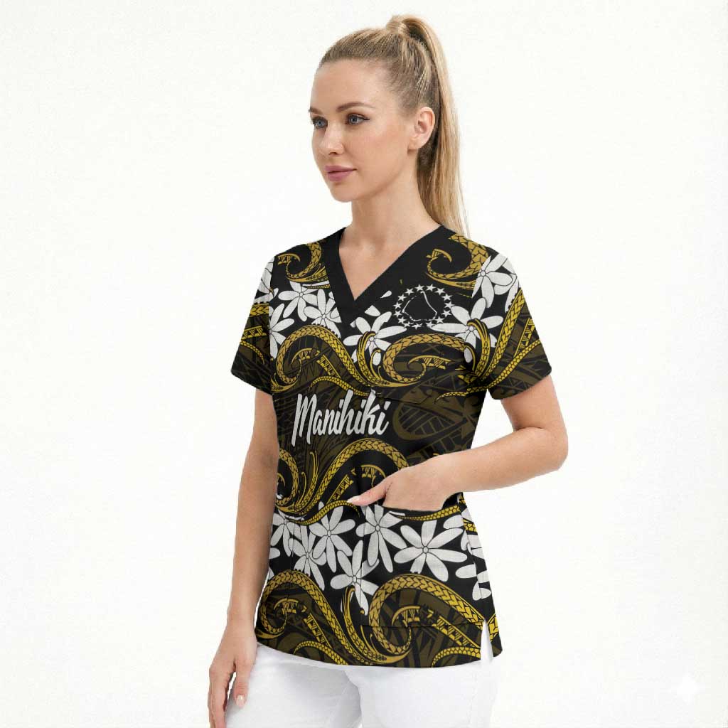 Personalised Cook Islands Manihiki Scrub Top Tiare Maori Polynesian Waves Tattoo