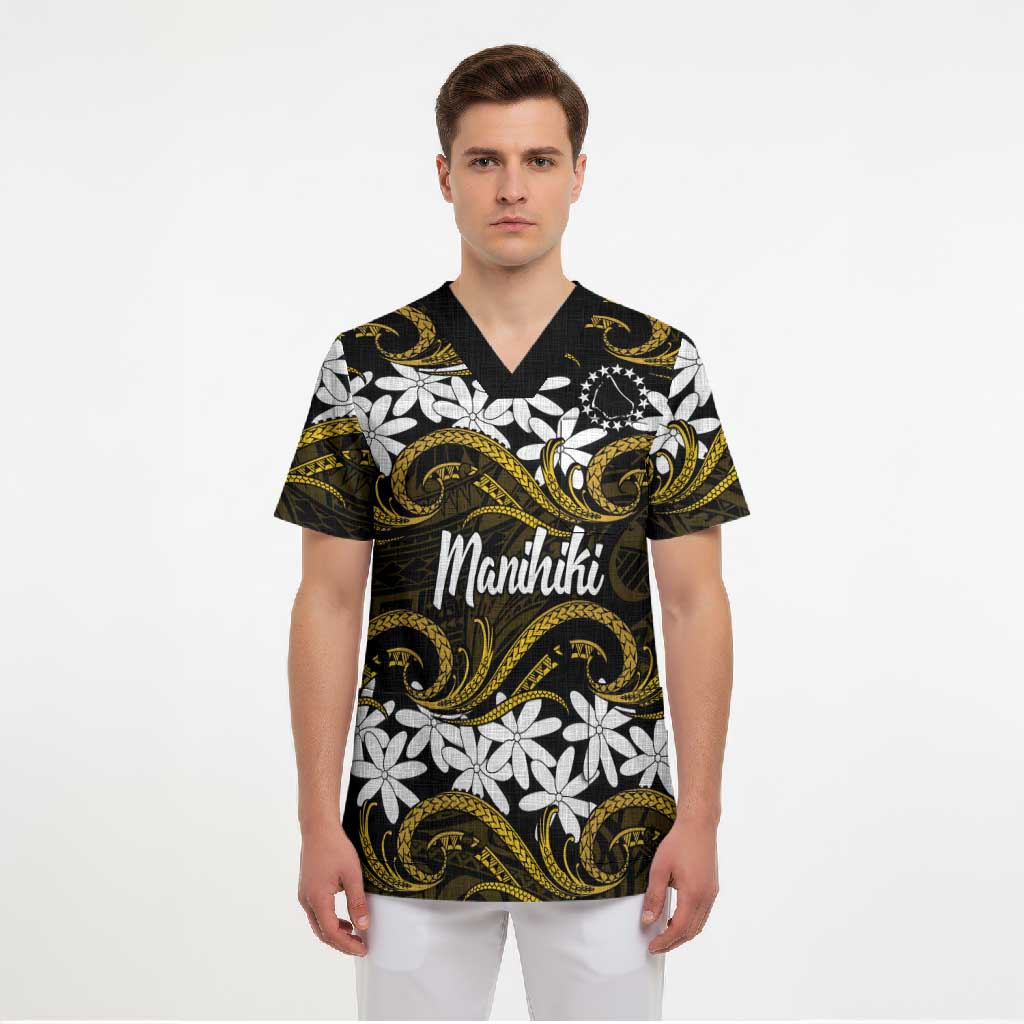 Personalised Cook Islands Manihiki Scrub Top Tiare Maori Polynesian Waves Tattoo