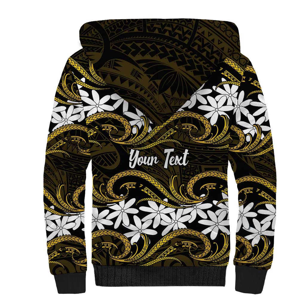 Personalised Cook Islands Manihiki Sherpa Hoodie Tiare Maori Polynesian Waves Tattoo