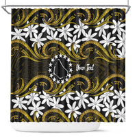 Personalised Cook Islands Manihiki Shower Curtain Tiare Maori Polynesian Waves Tattoo LT14 Gold - Polynesian Pride