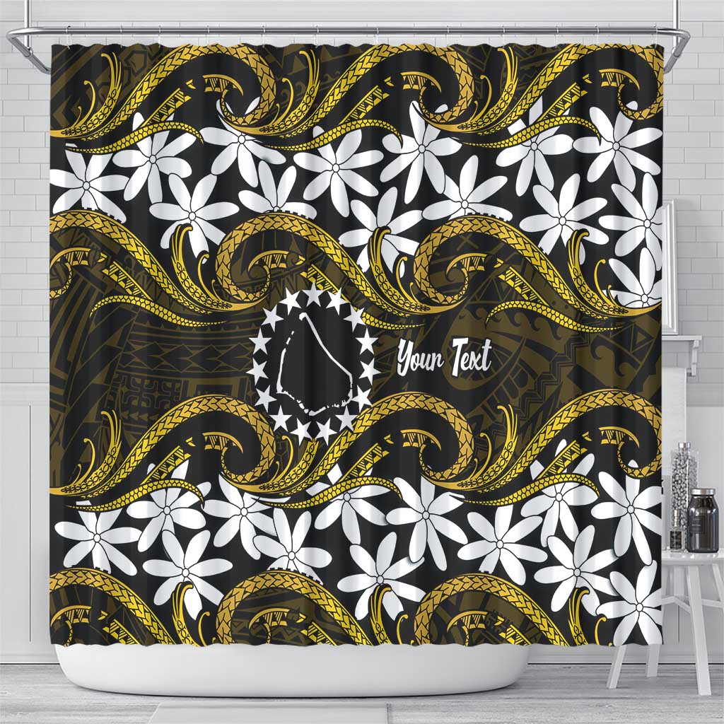 Personalised Cook Islands Manihiki Shower Curtain Tiare Maori Polynesian Waves Tattoo LT14 - Polynesian Pride