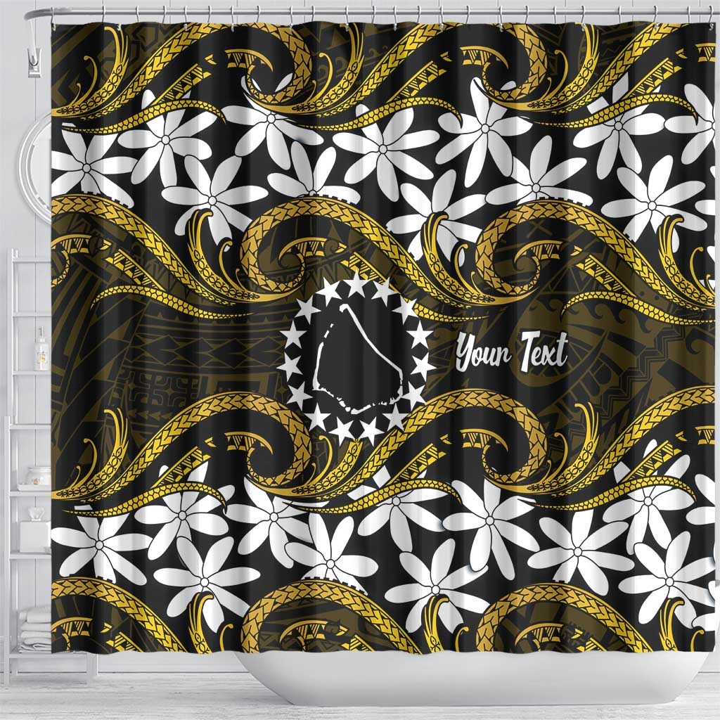 Personalised Cook Islands Manihiki Shower Curtain Tiare Maori Polynesian Waves Tattoo LT14 - Polynesian Pride