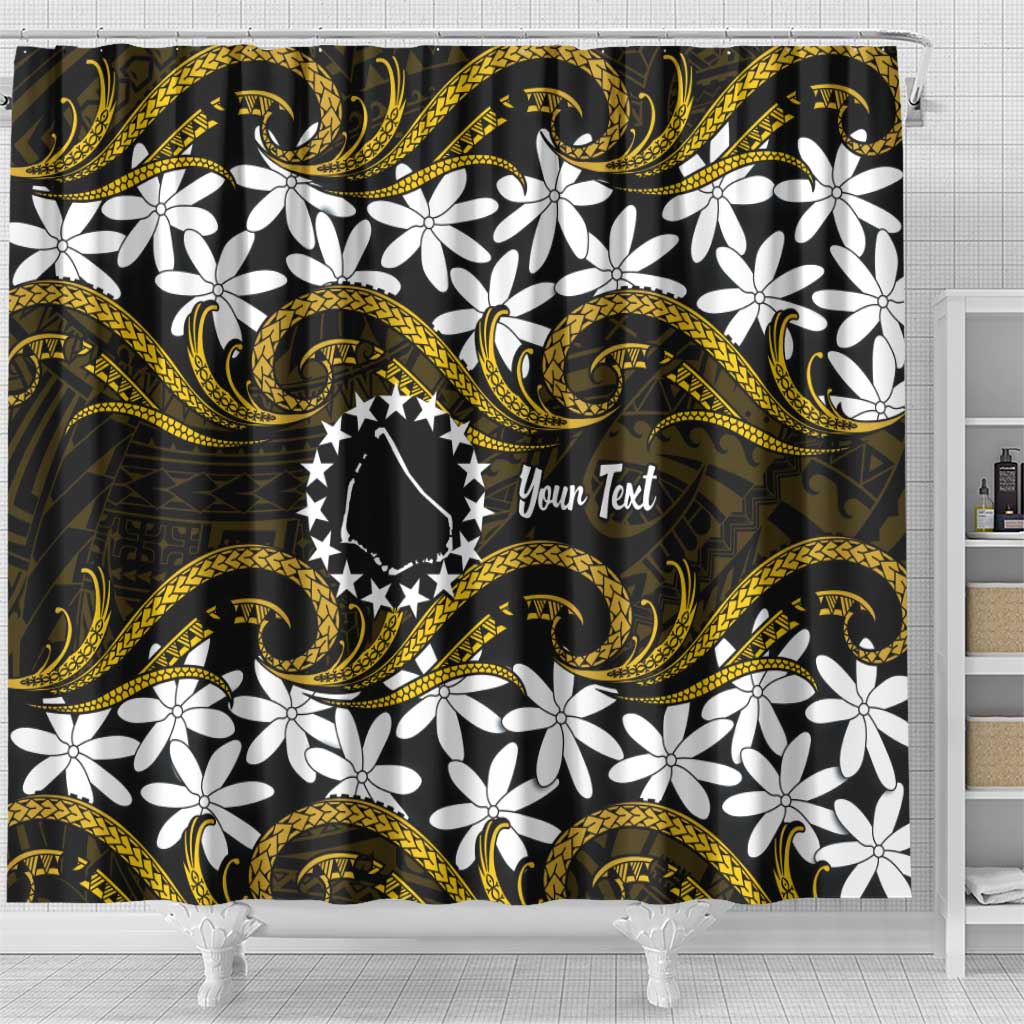 Personalised Cook Islands Manihiki Shower Curtain Tiare Maori Polynesian Waves Tattoo LT14 - Polynesian Pride