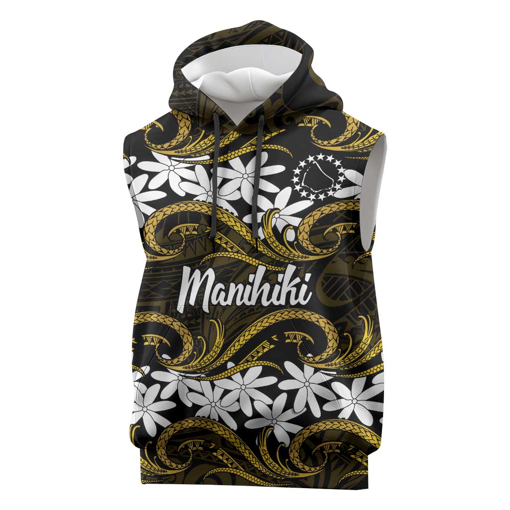 Personalised Cook Islands Manihiki Sleeveless Hoodie Tiare Maori Polynesian Waves Tattoo
