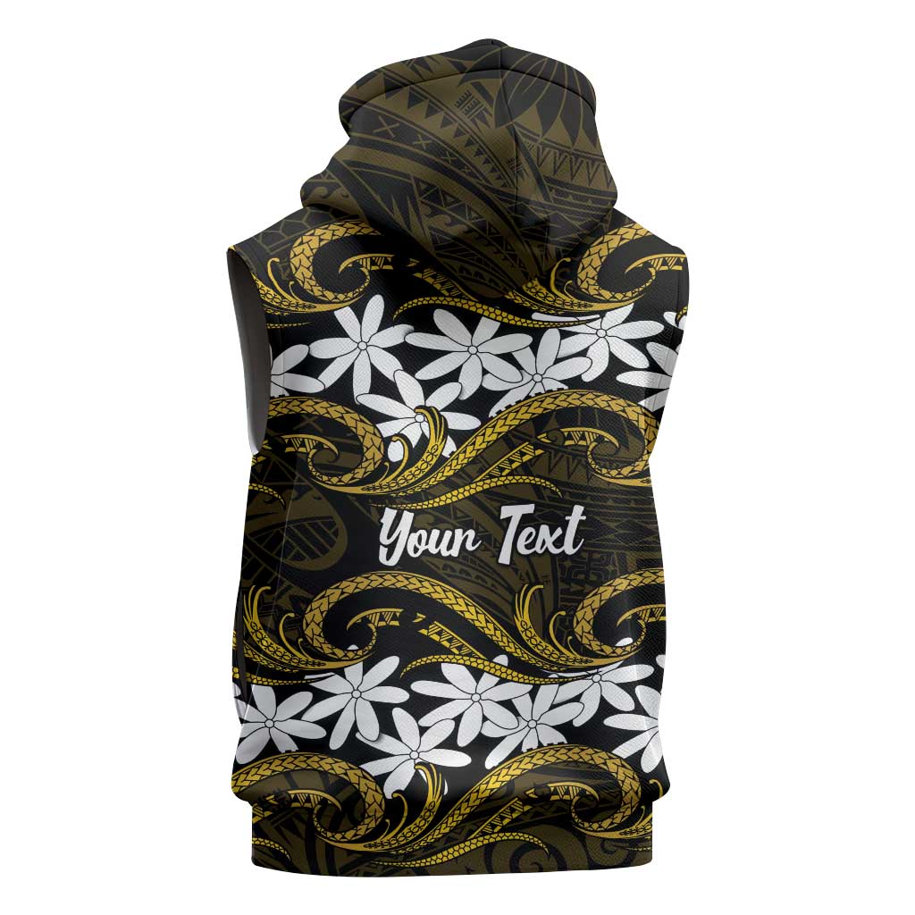 Personalised Cook Islands Manihiki Sleeveless Hoodie Tiare Maori Polynesian Waves Tattoo