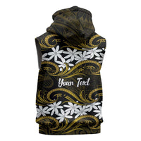 Personalised Cook Islands Manihiki Sleeveless Hoodie Tiare Maori Polynesian Waves Tattoo