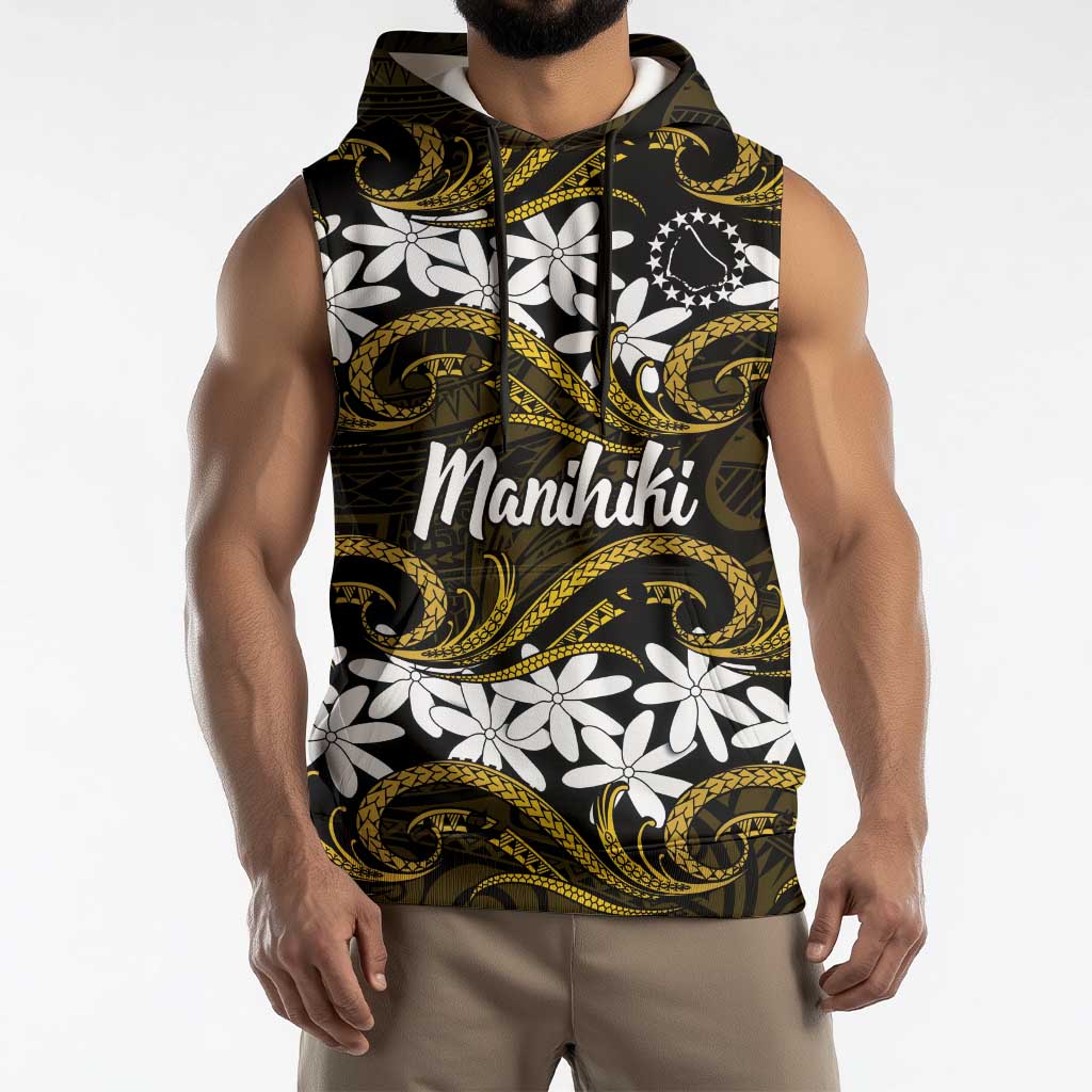Personalised Cook Islands Manihiki Sleeveless Hoodie Tiare Maori Polynesian Waves Tattoo